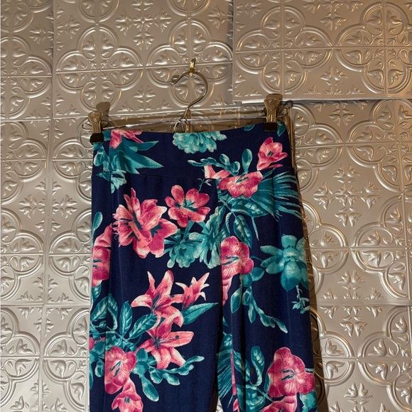 Dyce apparel flare royal blue neon pink floral comfy stretch pants tropical - Picture 3 of 6